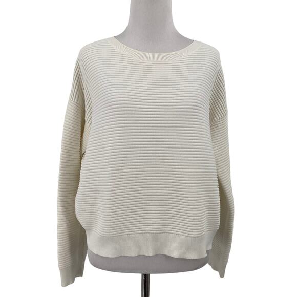 Lord & Taylor White Ribbed Crew Neck Sweater Size Medium - Picture 1 of 8